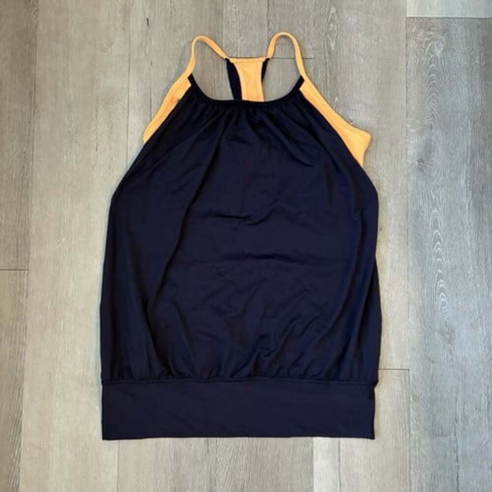Lululemon no limits Racerback Tank Built-In Bra navy Peach Scoop Neck Size 8